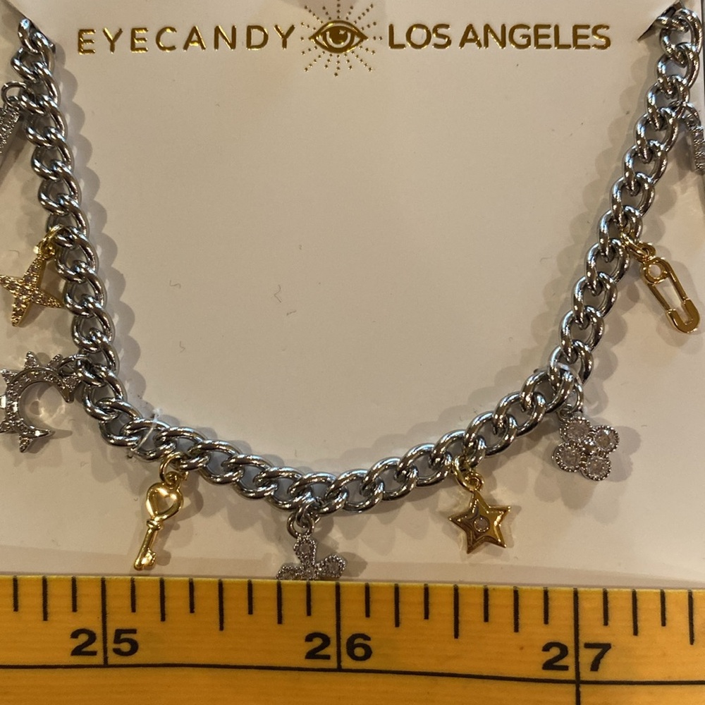Eye Candy Los Angeles Silver Chain Necklace Hold Charms Star Cross Moon Lock NWT - Picture 6 of 6